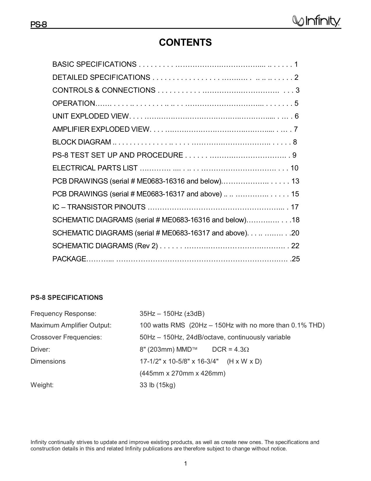 PDF manual for Infinity Subwoofer PS 10